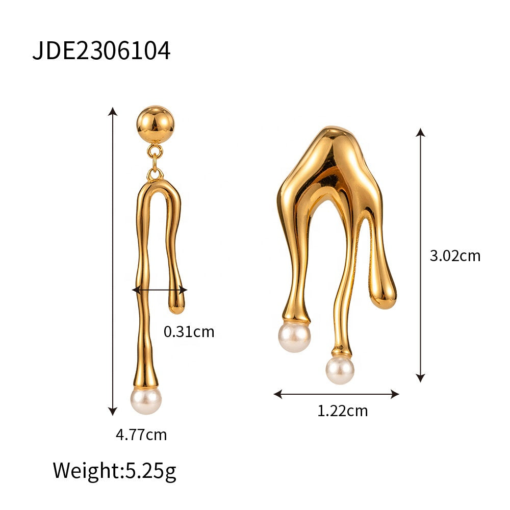 Gold Pearl Wishbone Drop Earrings