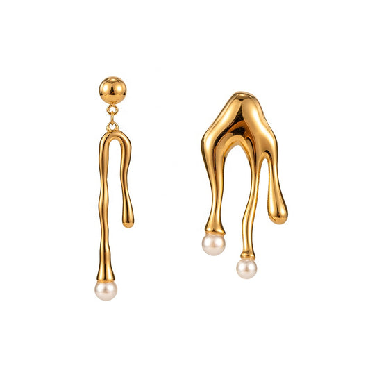 Gold Pearl Wishbone Drop Earrings