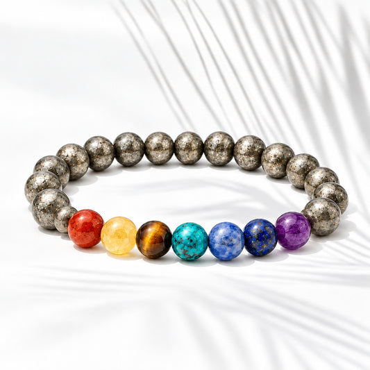 Money Magnet Pyrite 7 Chakra Natural Stone Bracelet
