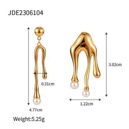 Gold Pearl Wishbone Drop Earrings