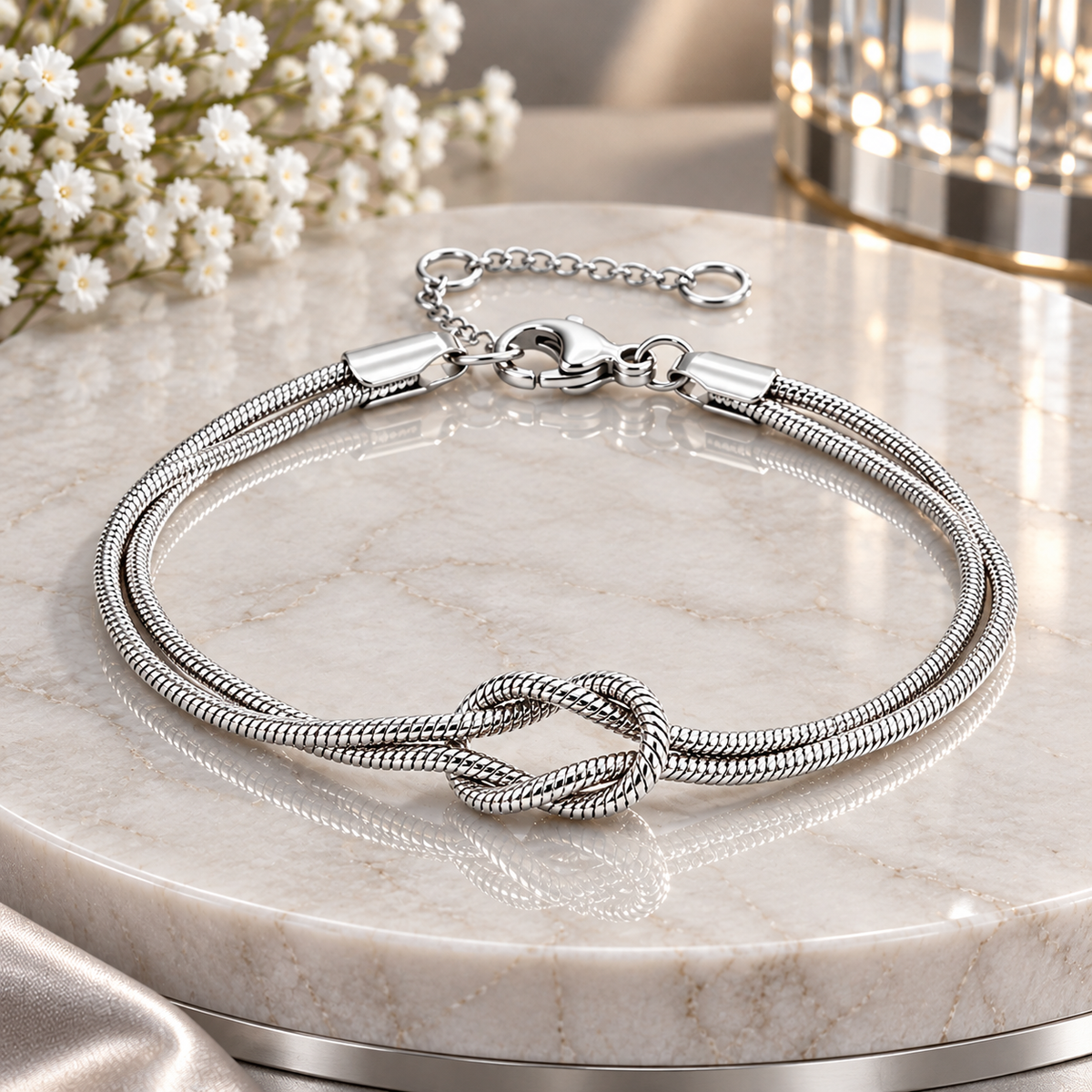 Snake Chain Knot  Silver & Gold Bracelet