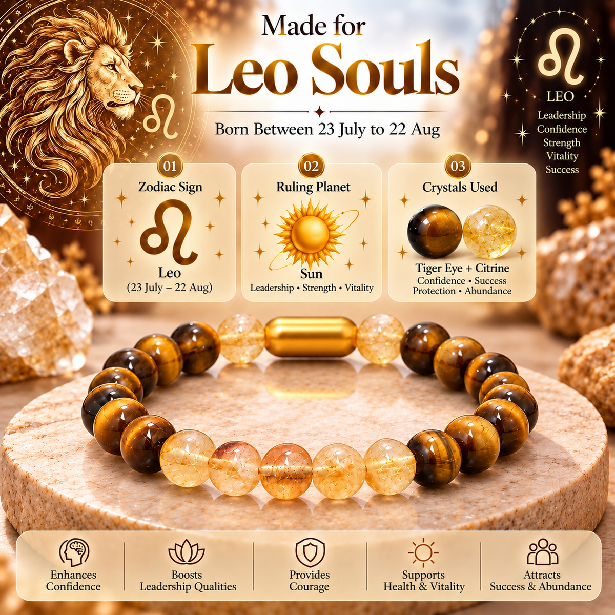 Leo (Singh) Zodiac Stone Bracelet